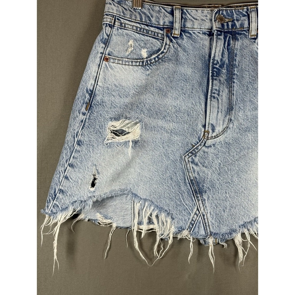 ZARA The Mini Skirt Denim Distressed Destroyed Raw Hem Light Wash Large - Picture 2 of 13